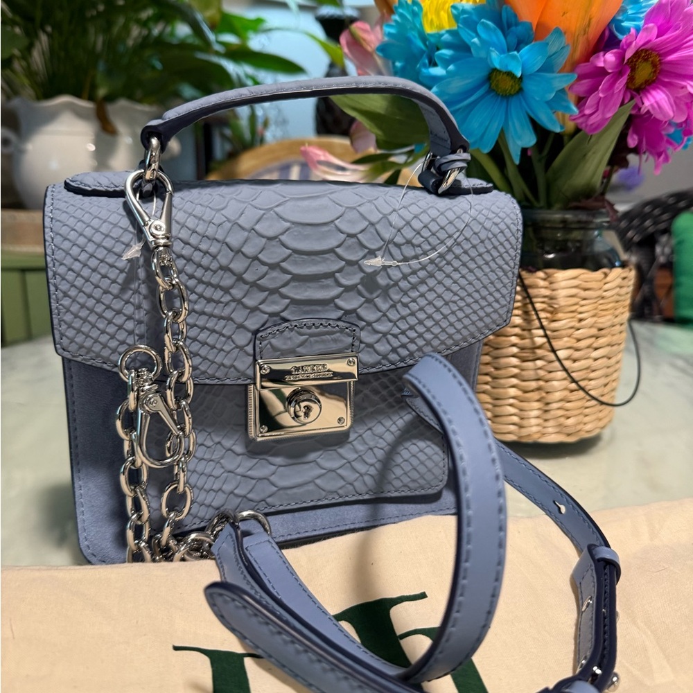 Ralph Lauren Light Blue Mini Bag with Silver and leather crossbody Chain